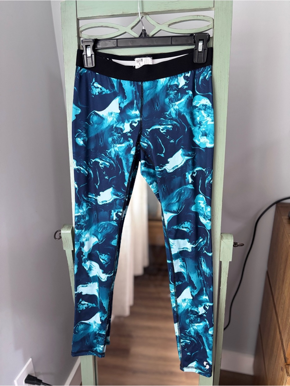 SOFFE Juniors Teal & Navy Marble Active Dri Fit Legging Size Small